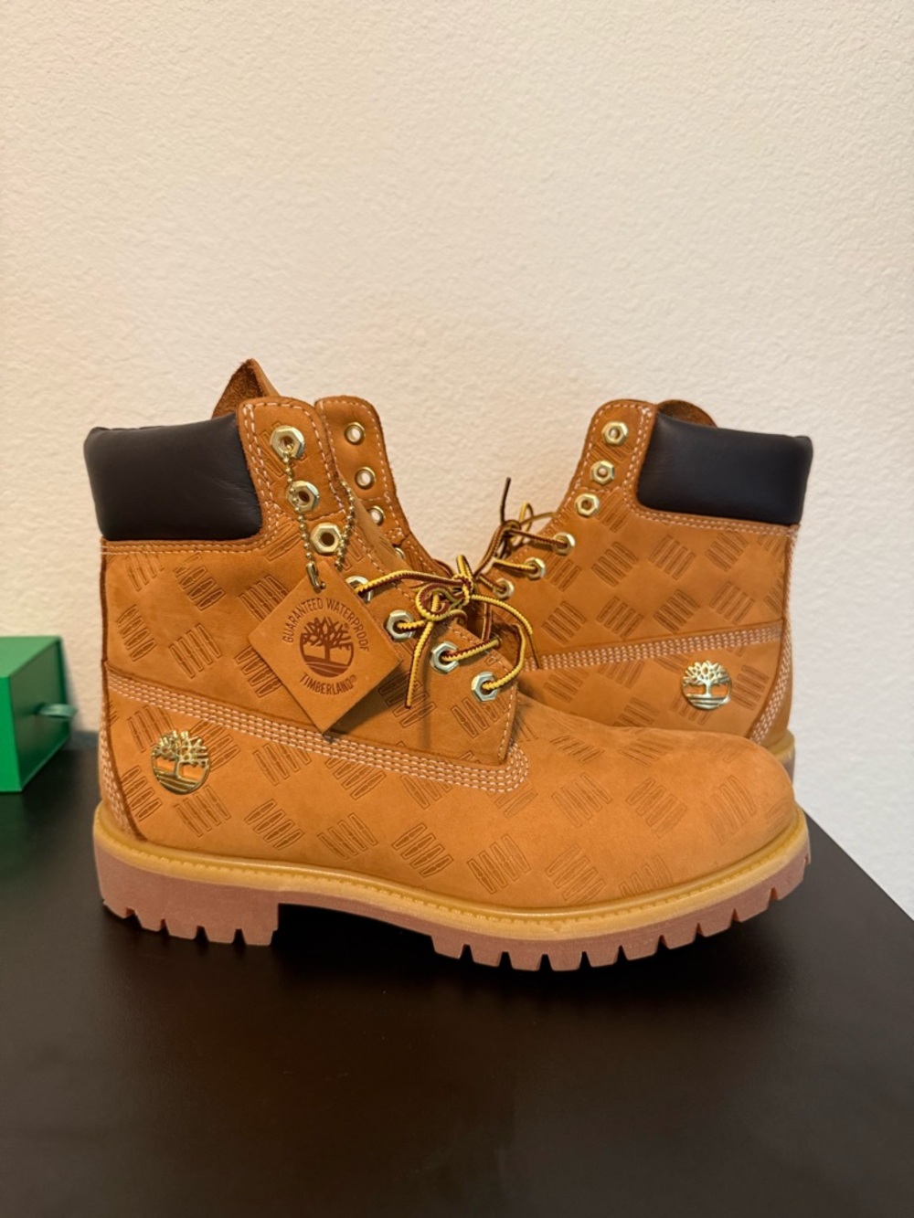 Timberland Wheat and Black Padded Collar Lace-Up Boots